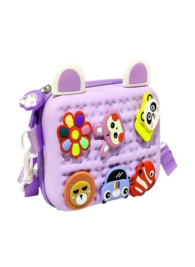 JI ACCESSORIES Cartoon Soft Silicone Bag Crossbody Shoulder Bag Purse Waterproof Anti Fall Stationery Storage Bag Handbag Sweet Birthday Gift For Children Students Girls, Multicolor (PURPLE) - Image 2
